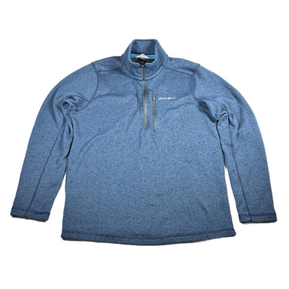 Eddie Bauer 1/4 Zip Pullover Sweater Mens Size M  Blue Zip Pocket 100% Polyester